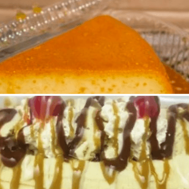 Flan caramelo + Banana Split