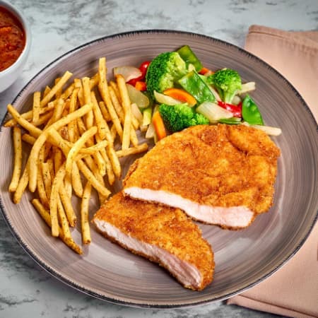 Milanesa con Papas Fritas y Arroz
