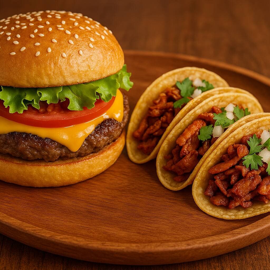 Combo hamburguesa + 3 tacos al pastor