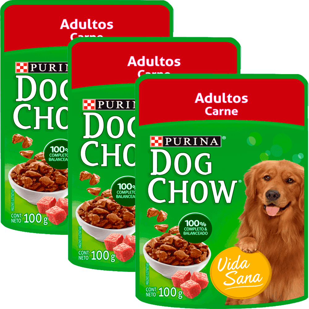 3 Dog Chow Adulto Carne 100gr