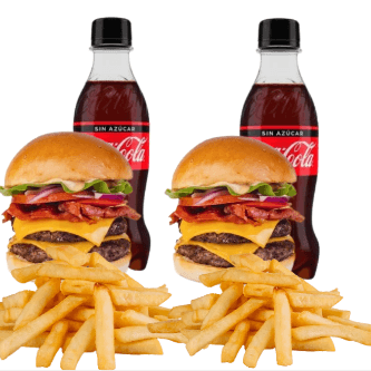 2 Hamburguesas Dobles + Papas + Coca Cola
