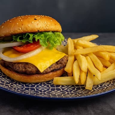 Hamburguesa de Res Con Papas a la Francesa