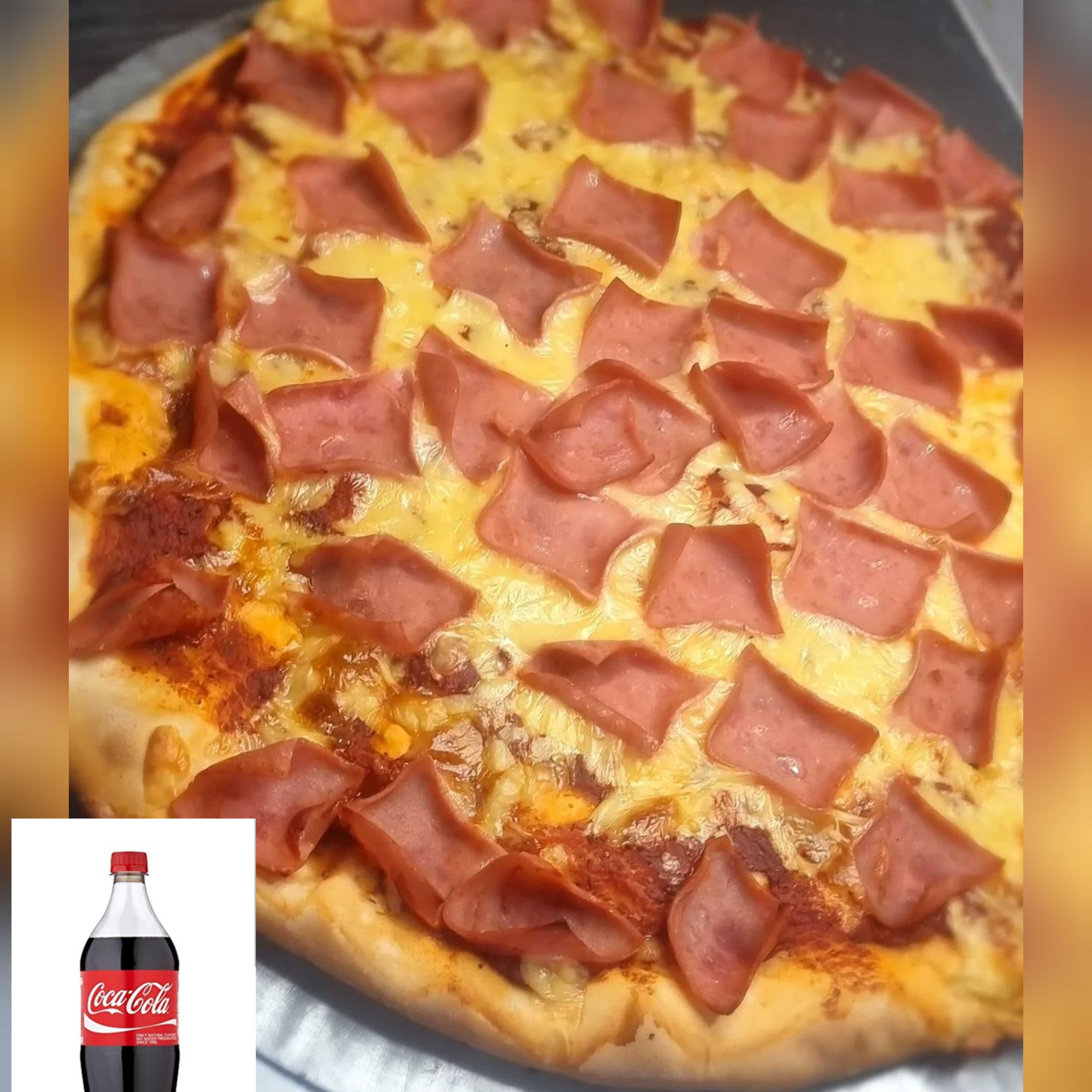 Pizza Grande de Jamon y Queso 35 Cm+ Gaseosa litro