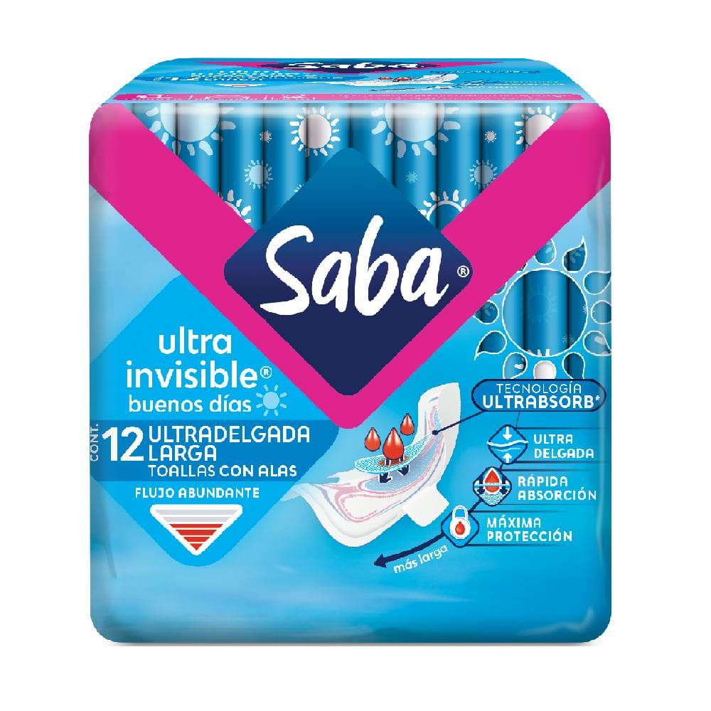 SABA ULTRA INVISIBLE BUENOS DIAS LARGA 12 PZS