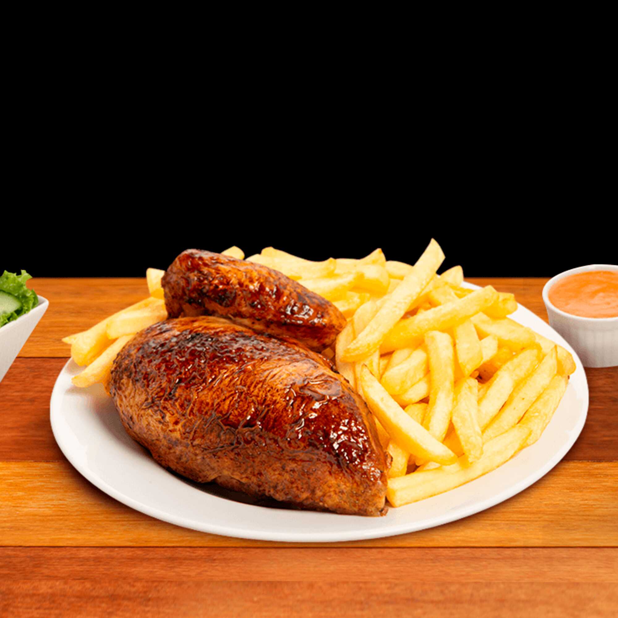 CUARTO DE POLLO + PAPAS FRITAS + CREMAS