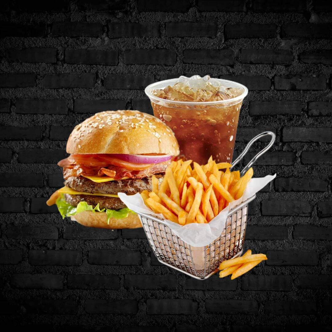 Hamburguesa doble + papas + Mr Tea`
