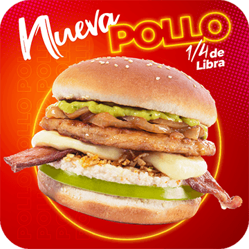 Hamburguesa de Pollo 1/4 lb (Queso & Tocineta)