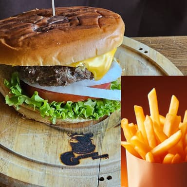 Cheese Burger y Papas.