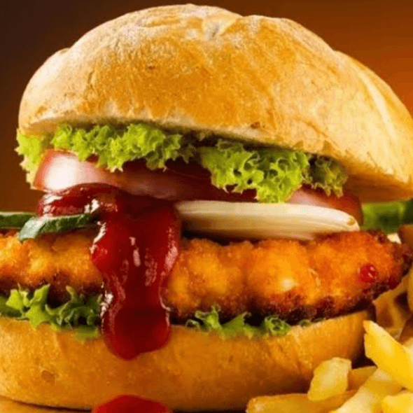 hamburguesa de pollo con papas