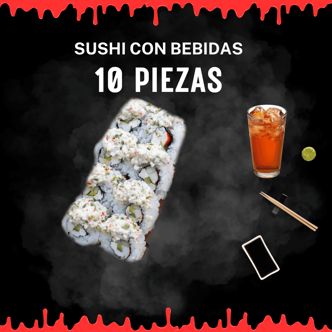 🦀10 PIEZAS TAMPICO ROLL + Té Frío (10 Unidades)