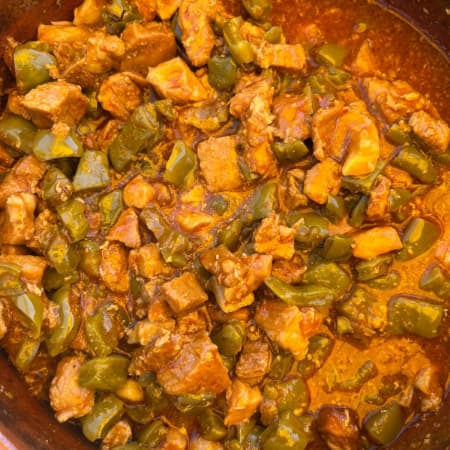 Puerco con Nopal en Salsa Roja Tortilla de Maiz