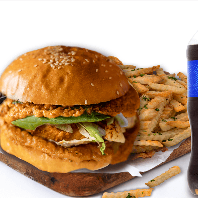 Burger de Pollo + Papas + Refresco 600 Ml