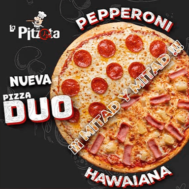 Pizza Dúo Pepperoni y Hawaiana.