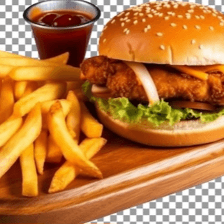 HAMBURGUESA DE POLLO +PAPAS FRITAS+REFRESCO