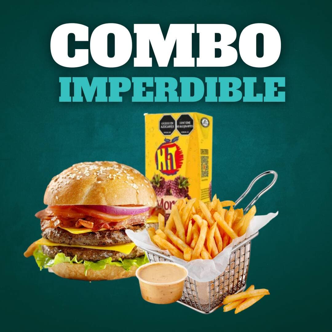 Hamburguesa Doble + Papas + Hit 200ml