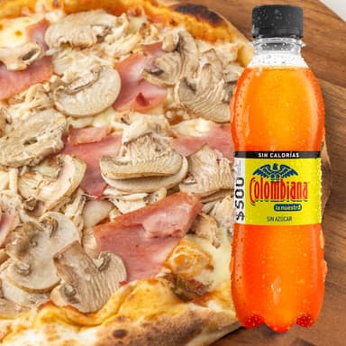 Combo Pizza Champiñones con Pollo mas Gaseosa 250