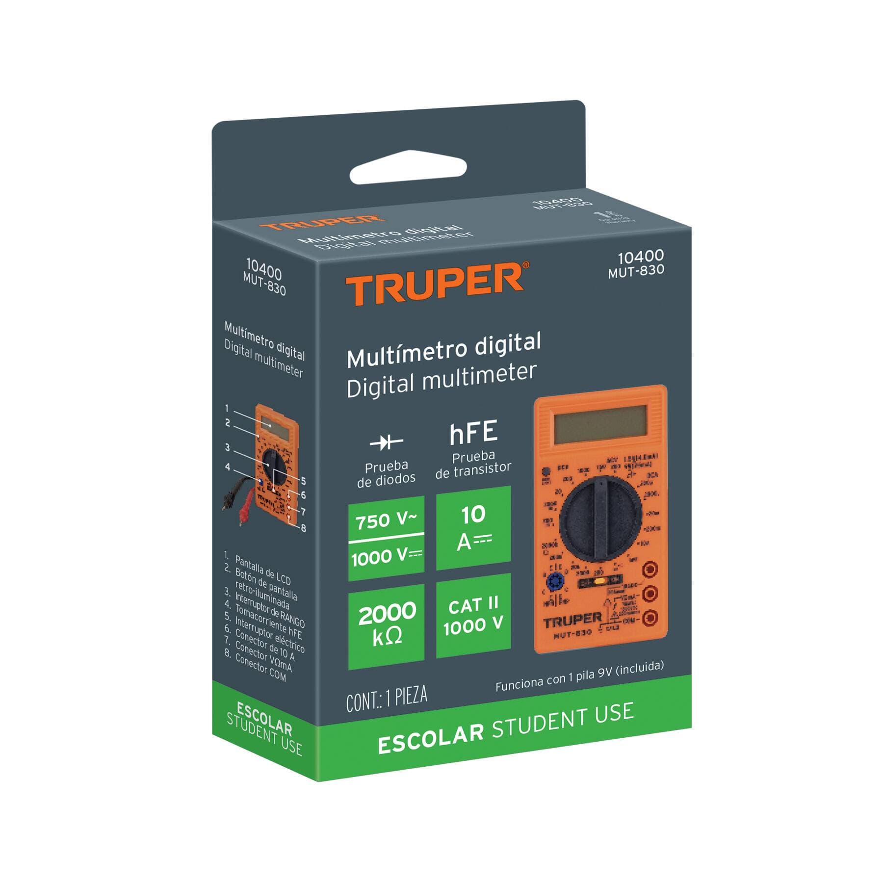 MULTIMETRO DIGITAL ESCOLAR MUT-830 10400 TRUPER