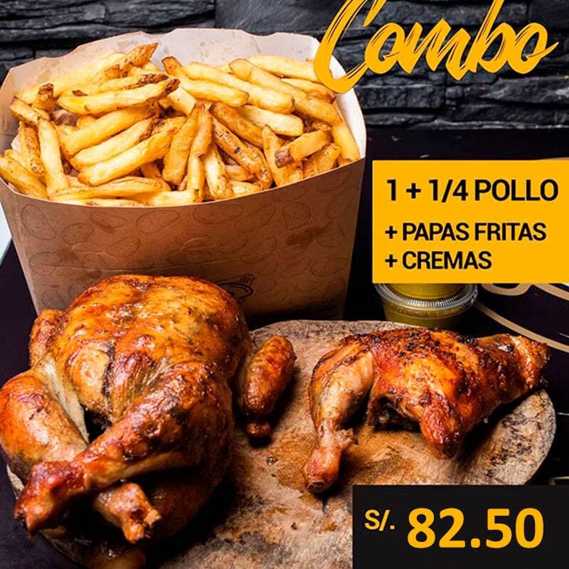 Combo 1 Pollo con Papas Fritas mas 1/4 Gratis