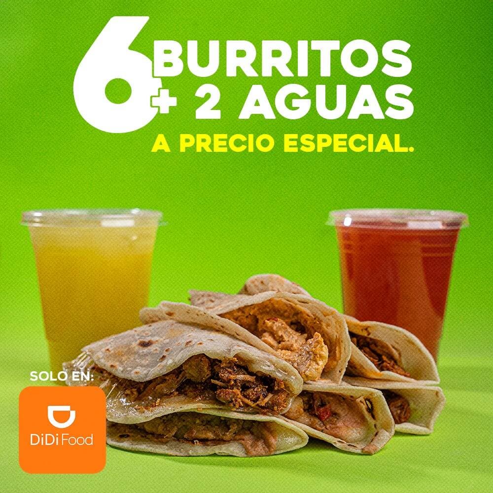 Combo 6 Burritos + 2 Aguas Naturales de Sabor