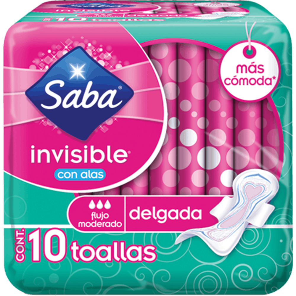 TOALLAS SANITARIAS SABA INVISIBLE CON ALAS 10 PZ
