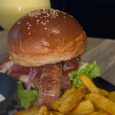 Chori burger + porción de papas