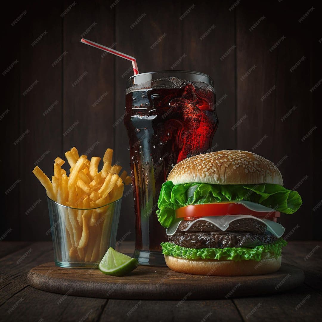 Hamburguesa + papas y refrescos +