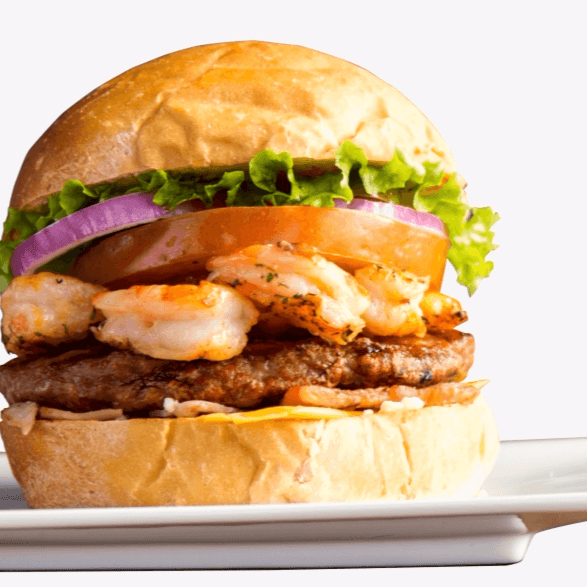 chesse burger con camarones