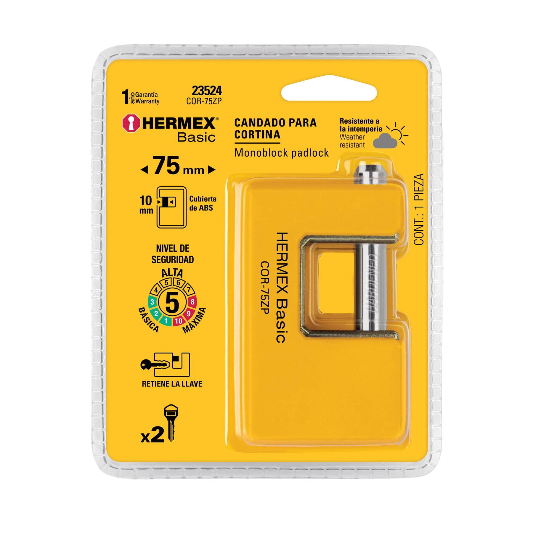 CANDADO ANTIPALANCA COR-75ZP 23524 METAL HERMEX