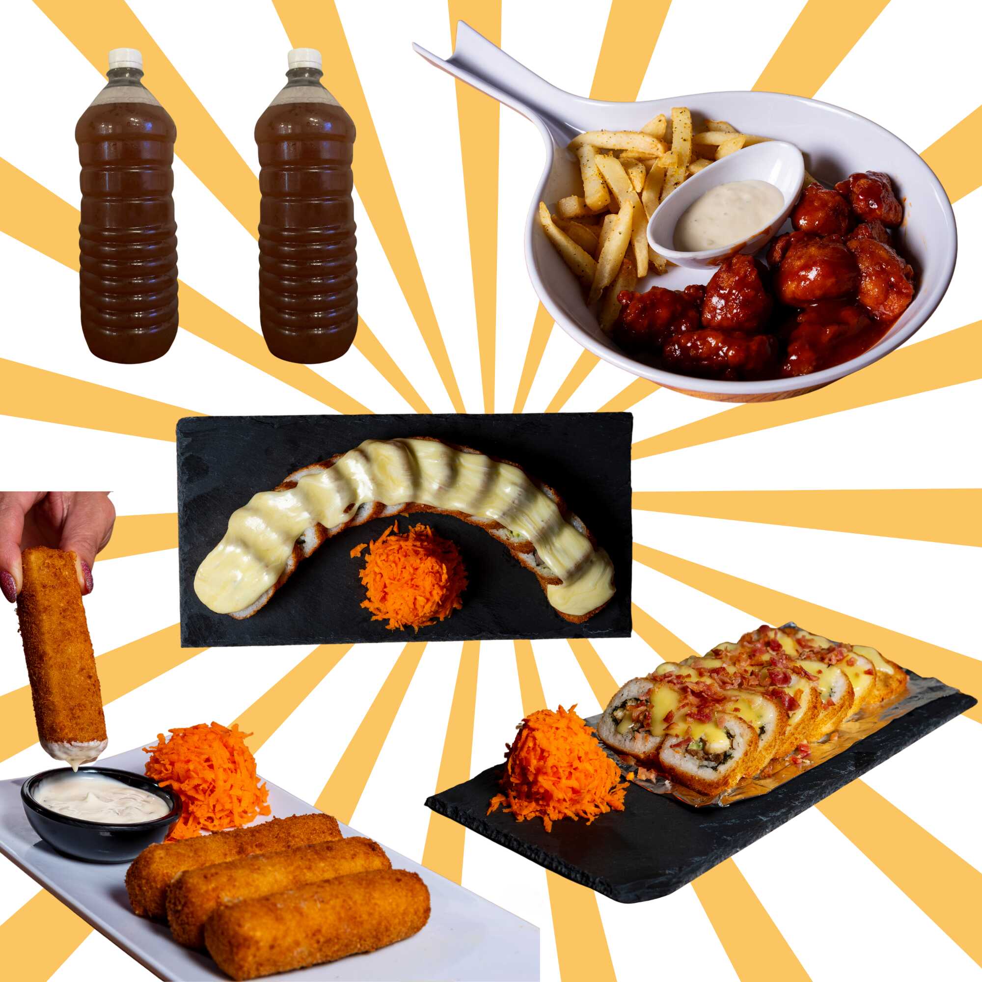 2SUSHI GRATINADO+BONELES+DEDOS DE QUESO+4TE GRATIS