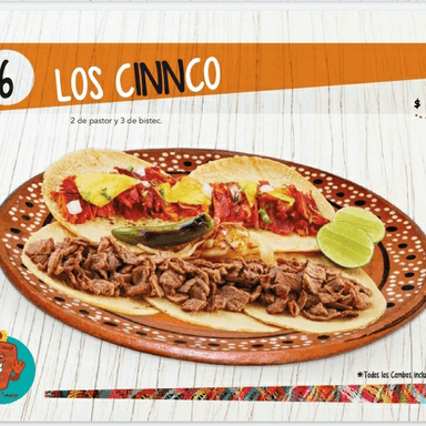 2 de Pastor y 3 de Bistec