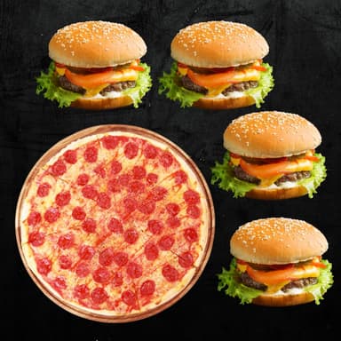 1 Pizza Grande mas 4 Hamburguesas Clasicas