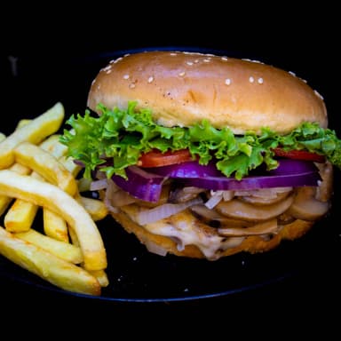 Hamburguesa Champiñones  + PAPAS