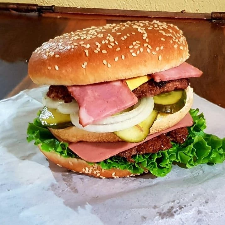 Hamburguesa Doble con Queso, Jamón y Tocineta