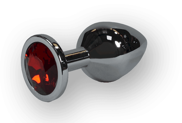 KINKY PLUG SILVER WITH RED ROUNDED GEM 3.3 INCH