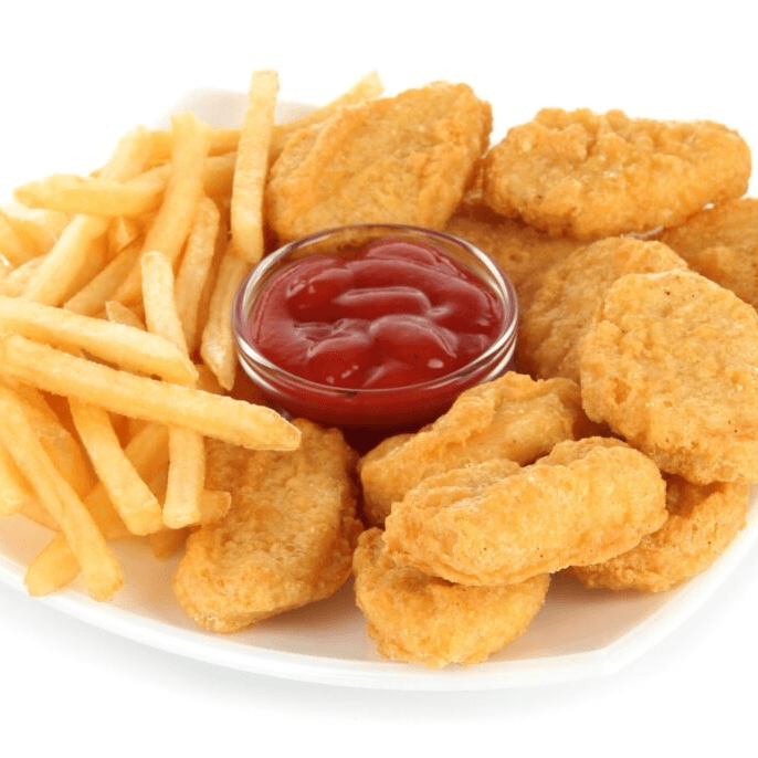 Nuggets con Papas Fritas
