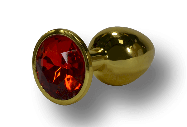 KINKY PLUG GOLD WITH RED ROUNDED GEM 2.7 INCH