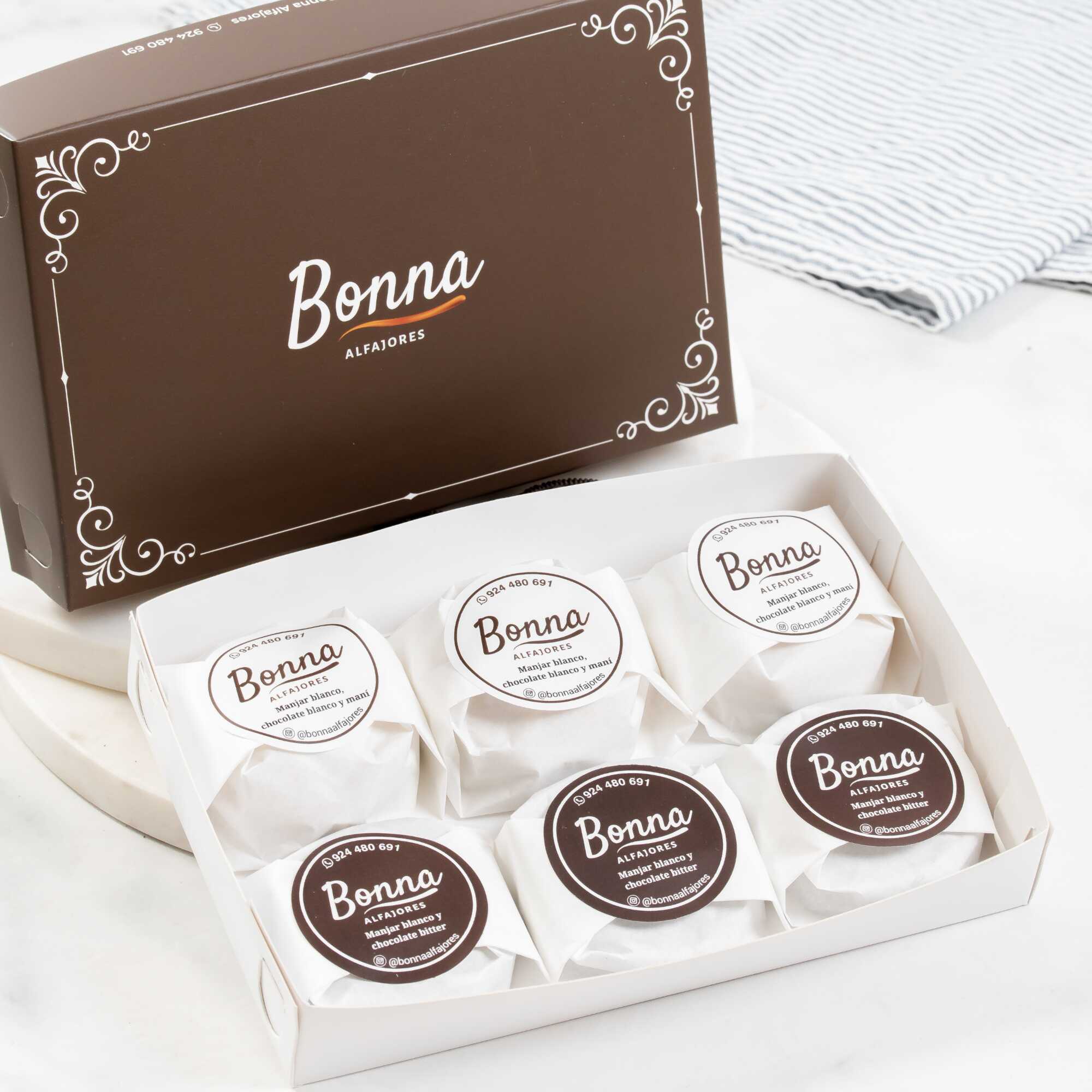 Caja de Alfajores Bañados en Chocolate 6 uds