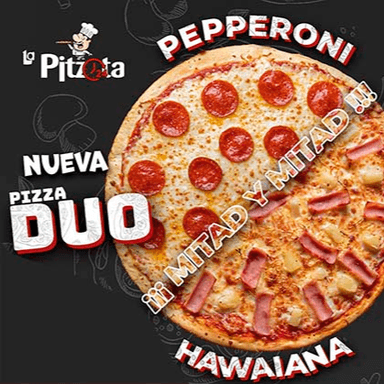 Pizza Dúo Pepperonni y Hawaiana.