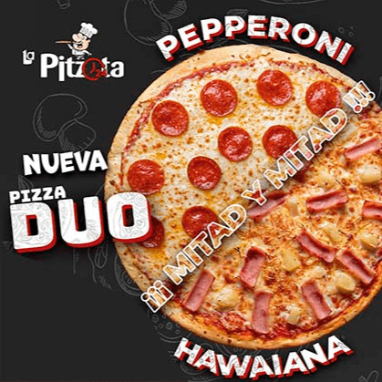 Pizza Dúo Pepperonni y Hawaiana.