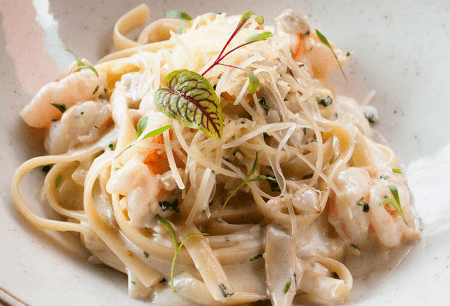 Pasta 4 Quesos con Camarones