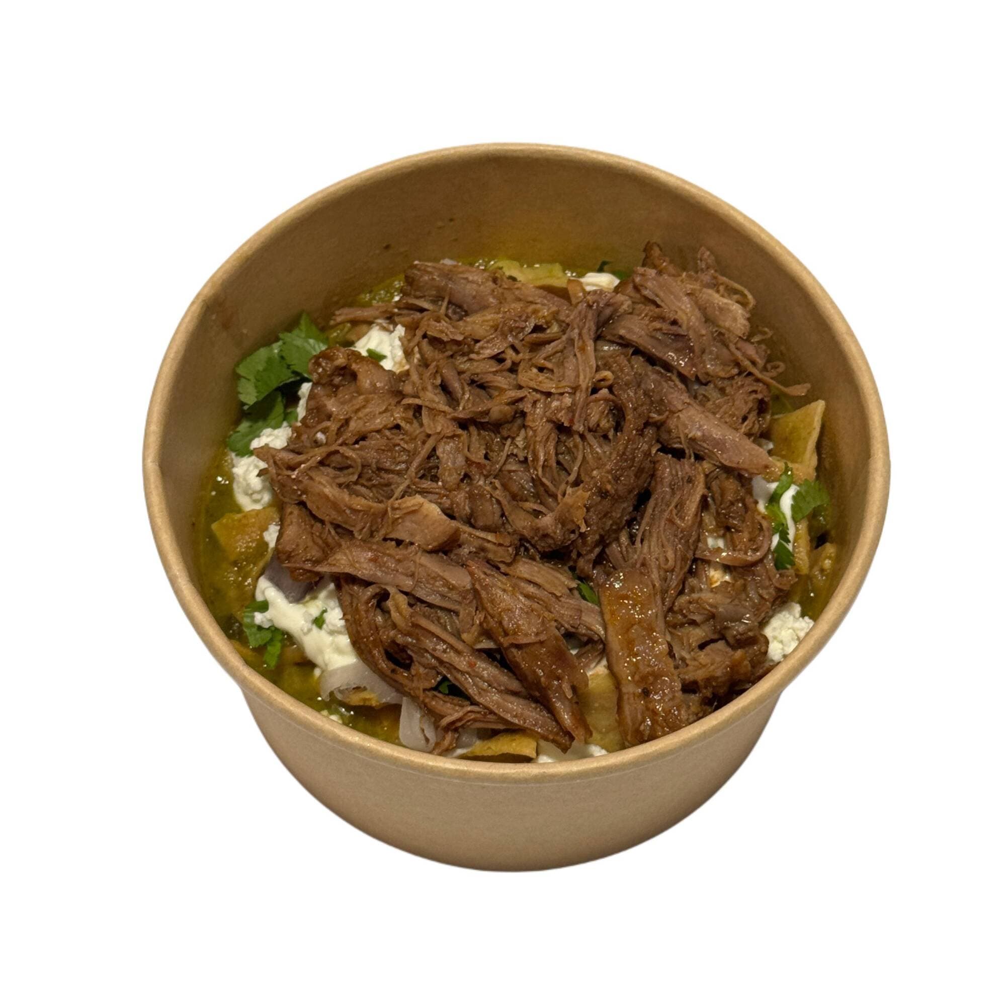 Chilaquiles verdes con barbacoa