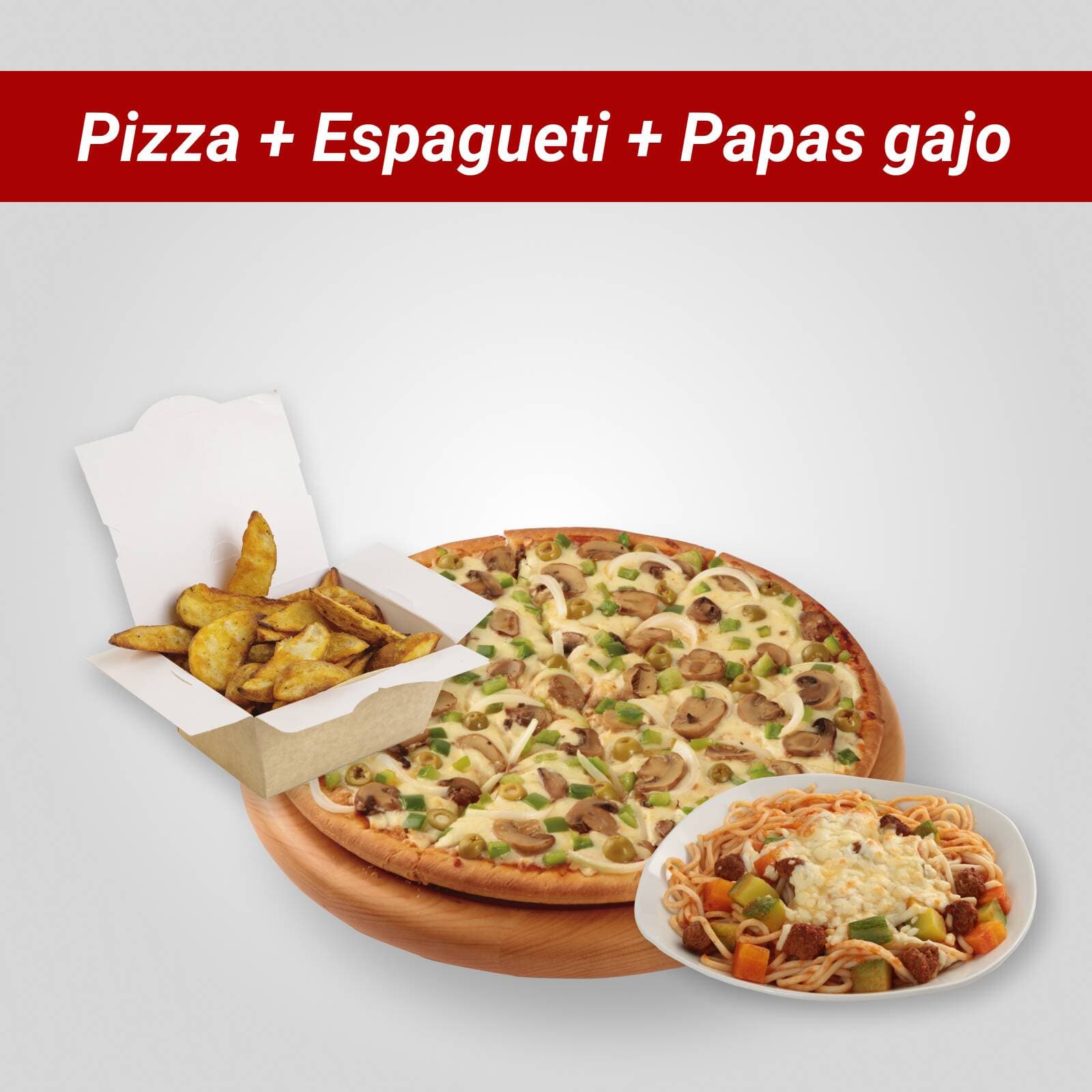 Combo 3 (Pizza Mediana+espagueti o papas+refresco)