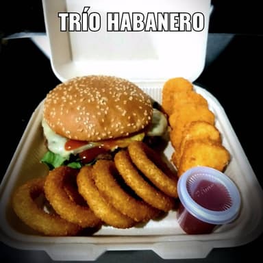 Burger Habanero+ 6 Aros de Cebolla + 5 Nuggets