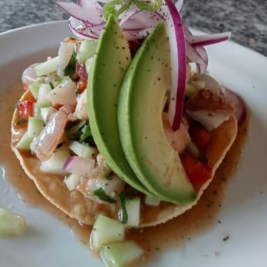 Tostada de ceviche de camarón 50 Gramos