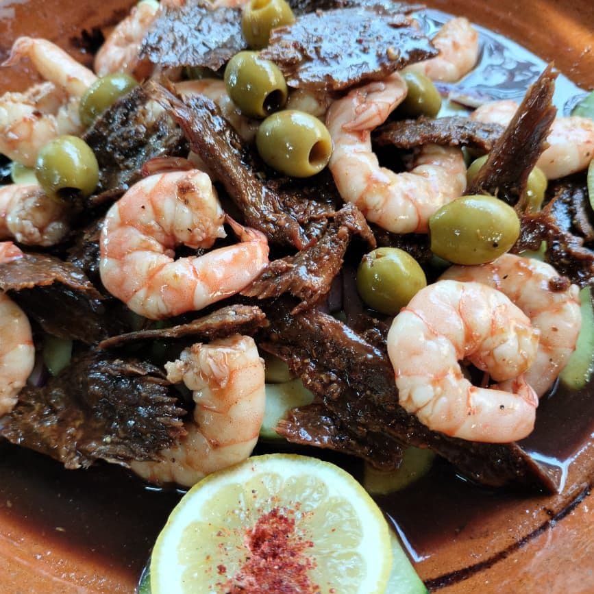 Botana Camarón Cocido con Carne Seca