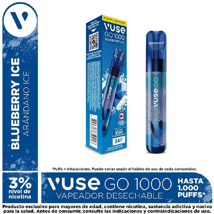 Vuse go 1000 blueberry ice v-pro 34 mg/ml