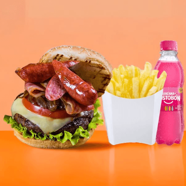 HAMBURGUESA GAUCHA + PAPAS + GASEOSA 500 Ml