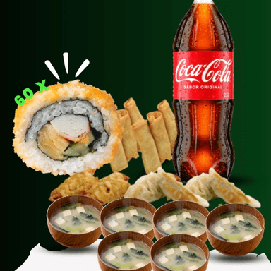 60 Piezas + 6 Miso + Entrada + Gaseosa Grande