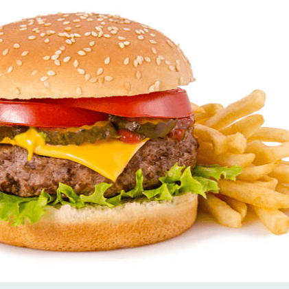Hamburguesa de casa + papas fritas.