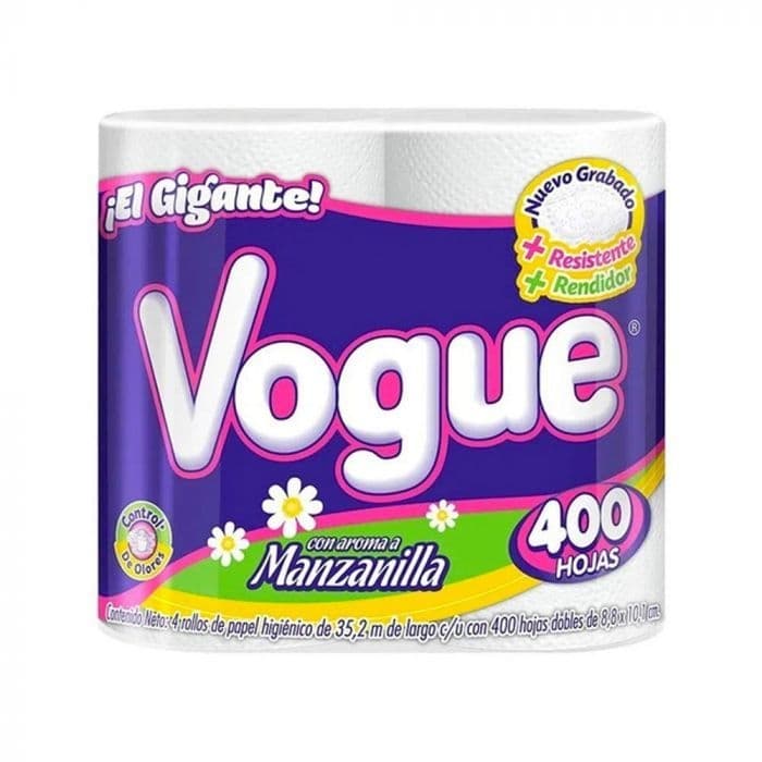 Higiénico Vogue 4 rollos, 400 hojas c/u